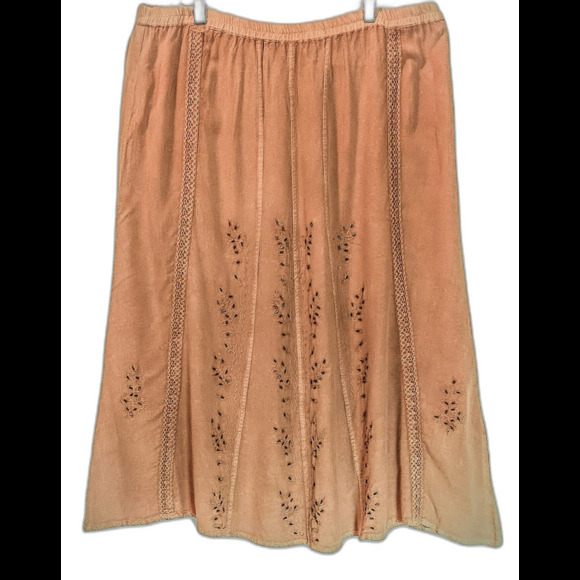 Club Z Collection Khaki Colored Embroiderd Beaded Floral Western Design Skirt, L - Picture 2 of 6